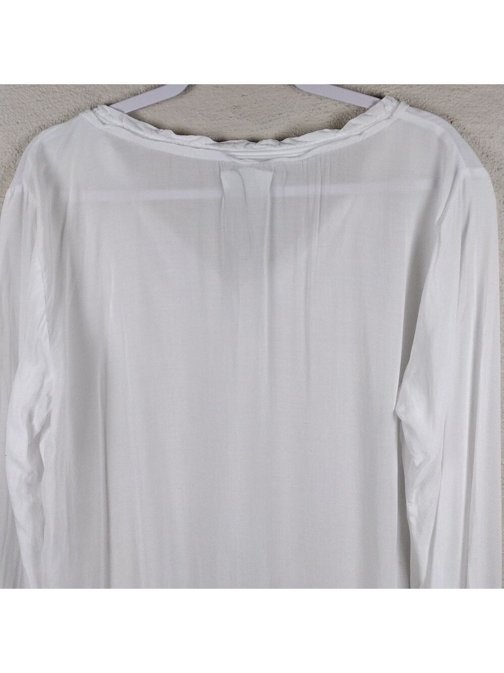 Velvet By Graham & Spencer White Ruffle Tie V-Neck Long Sleeve Sheer Peasant Top - Picture 9 of 14